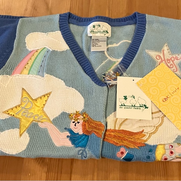 NWT Quacker Factory Angel Cardigan Blue Embroidered Angel Cardigan Size Large - Picture 8 of 14